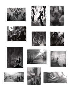 Thumbnails for various scenes in my narrative works.