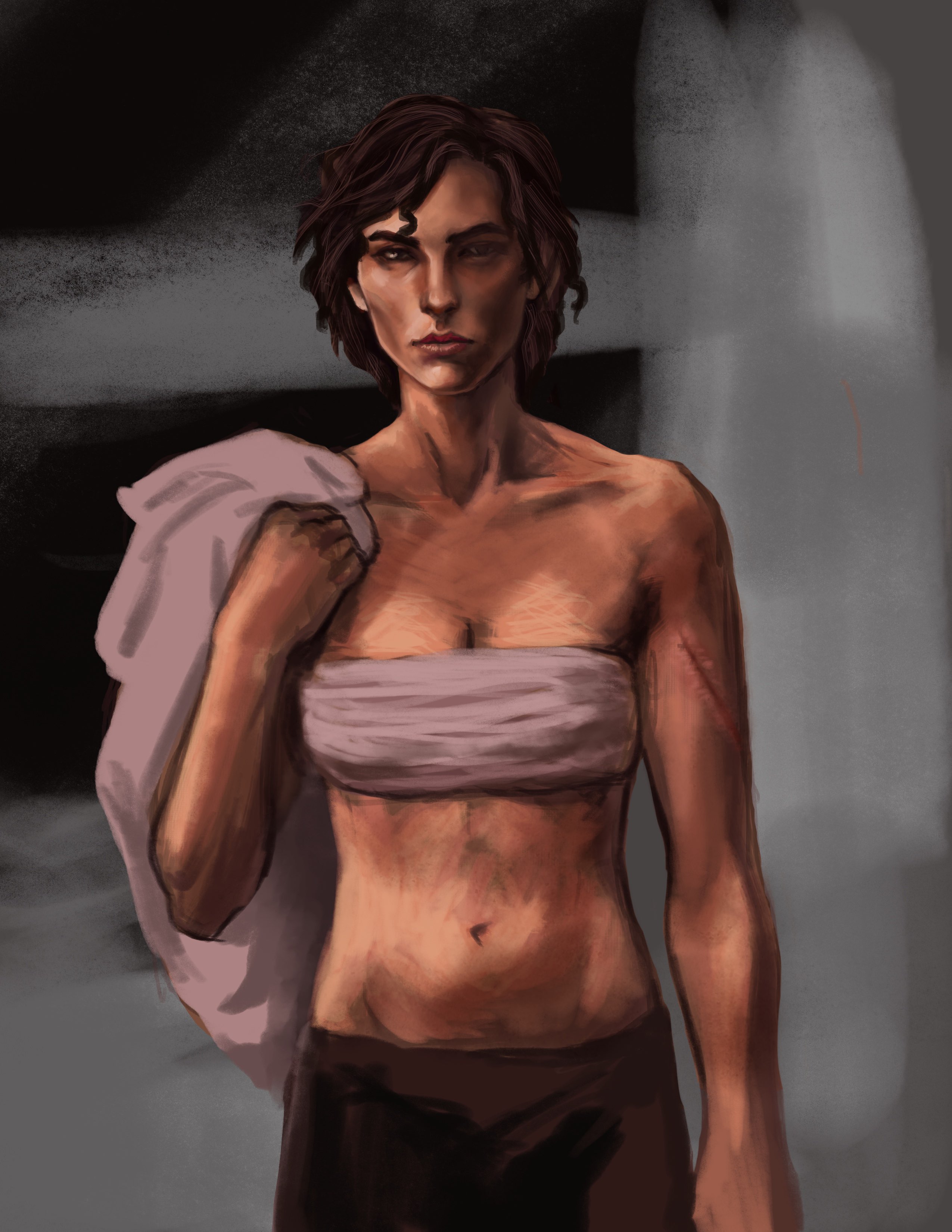 Bust portrait of an androgynous character.